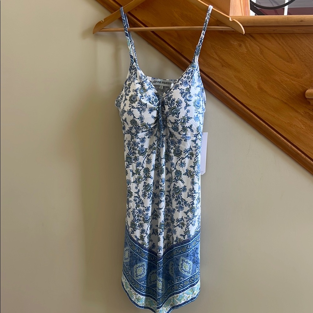 almost famous Floral Blue and White Dress Size Large New With Tag